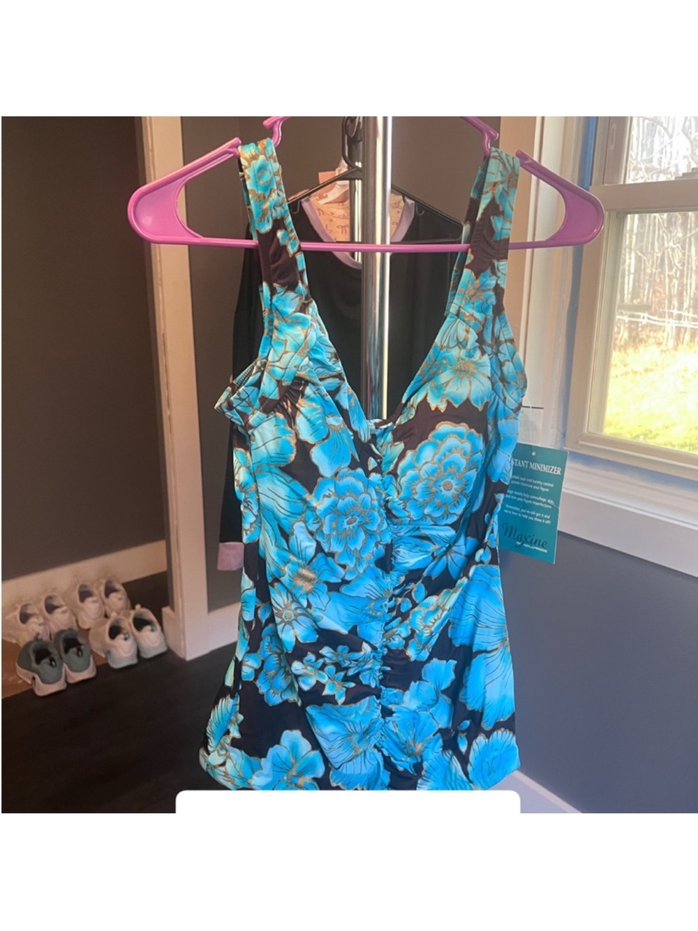 Blue Floral V-Neck Tankini Top